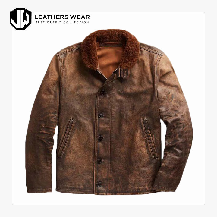 Brown Distressed Cowhide Leather Jacket