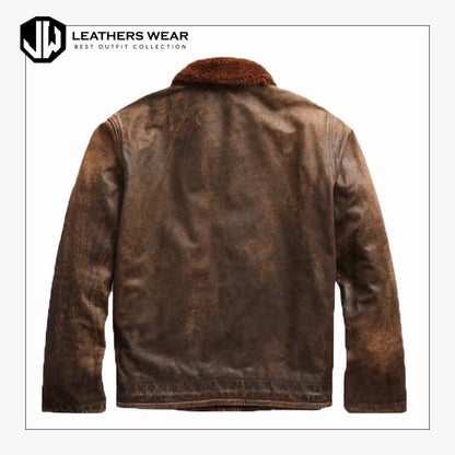 Brown Distressed Cowhide Leather Jacket