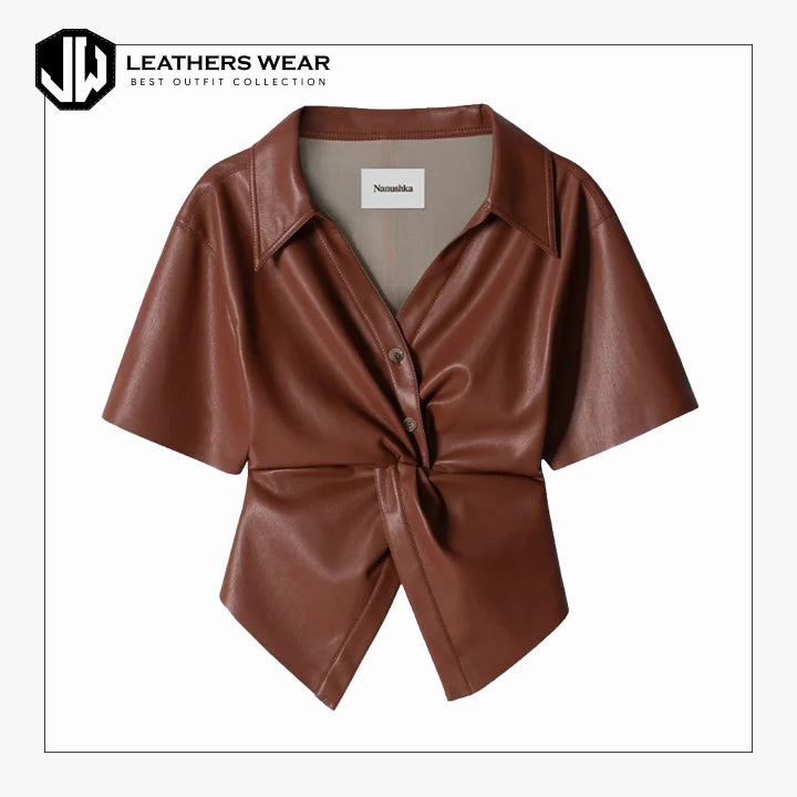 BrownFrontShortSleeveLeatherShirt