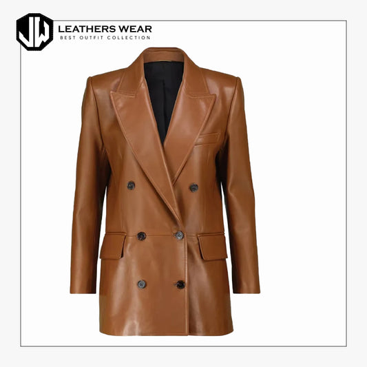 Brown Leather Blazer Womens