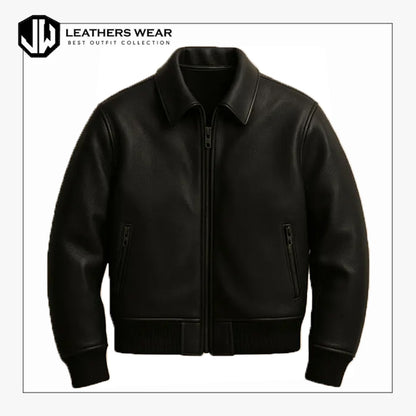Brown Leather Bomber Jacket