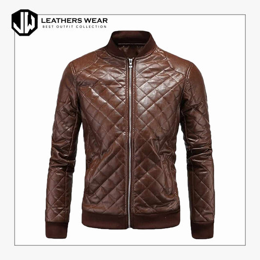 Brown Leather Bomber Jacket Mens