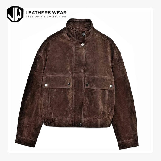 Brown Leather Bomber Jacket Womens