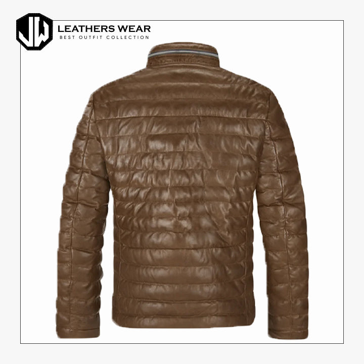 Brown Leather Puffer Jacket