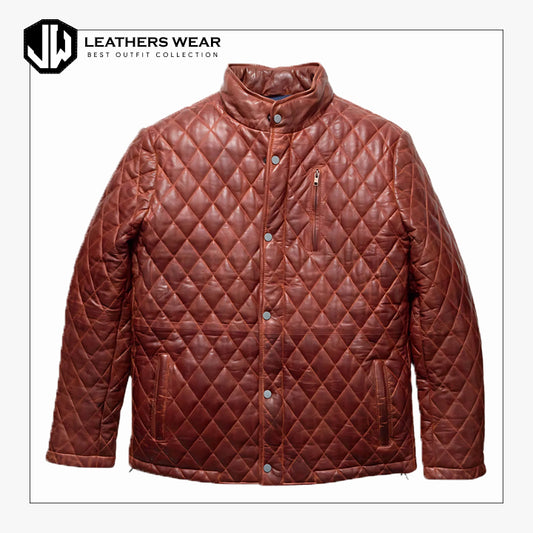 Brown Leather Puffer Jacket Men