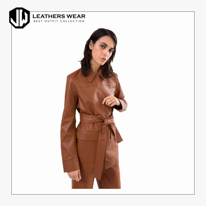 Brown Leather Shirt Womens