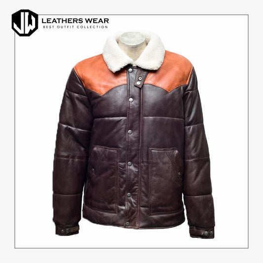 Brown Puffer Leather Jackets Fur