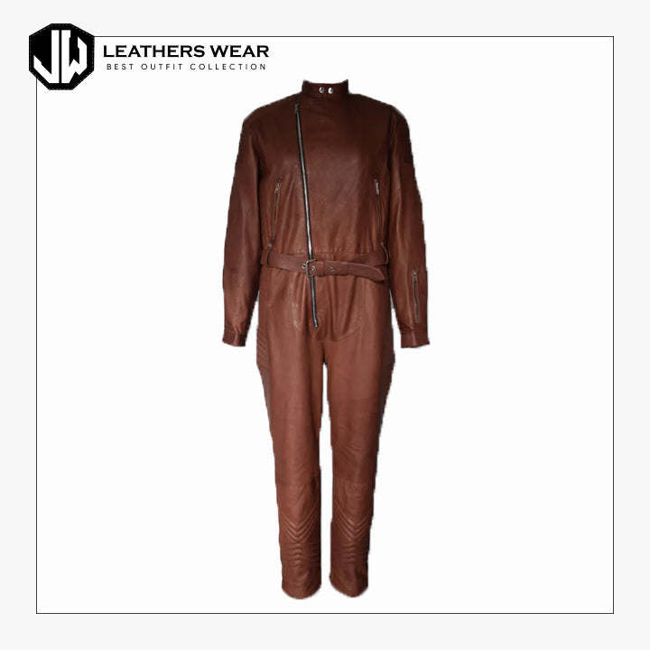 Brown Quilted Leather Jumpsuit