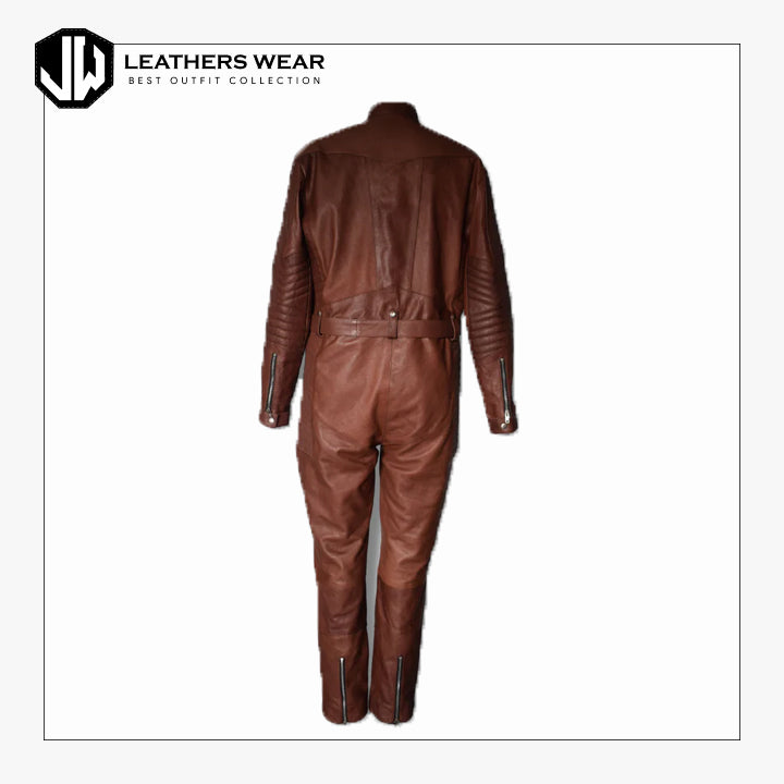 Brown Quilted Leather Jumpsuit