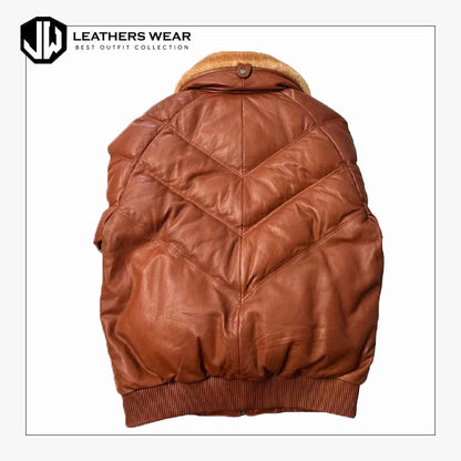 Brown V Bomber Leather Jacket