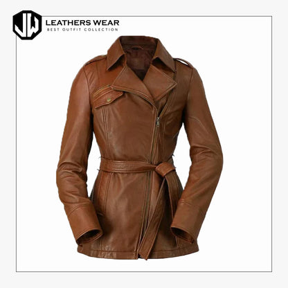 Brown leather Coat For Women