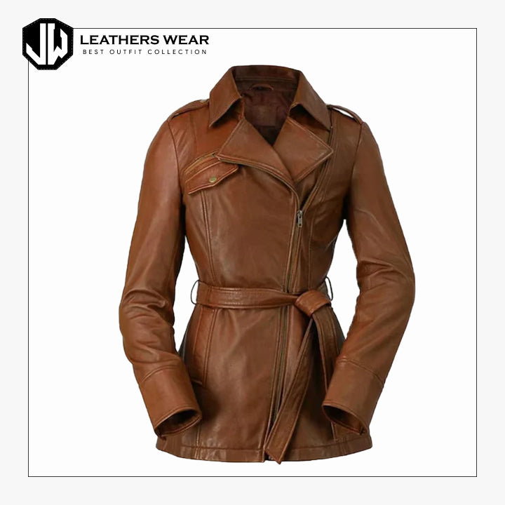 Brown leather Coat For Women