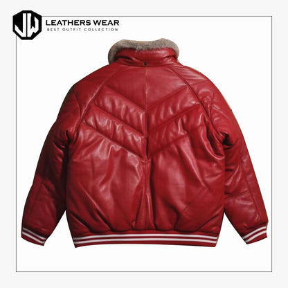 Bubble V Bomber Leather Jacket