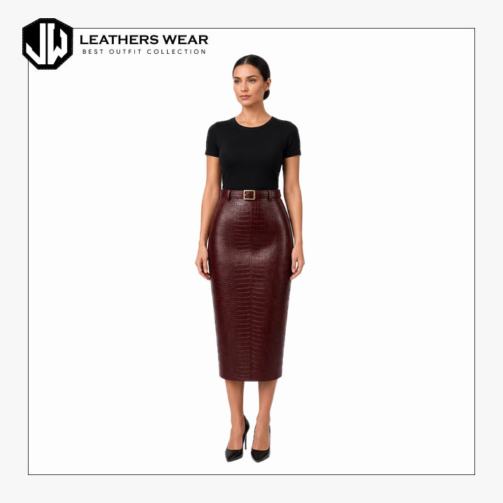 Burgundy Leather Skirt