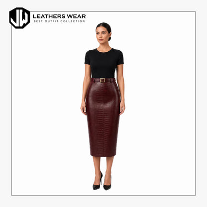 Burgundy Leather Skirt
