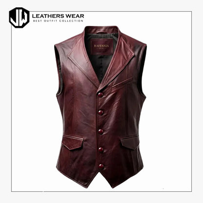 Burgundy Leather Vest Men