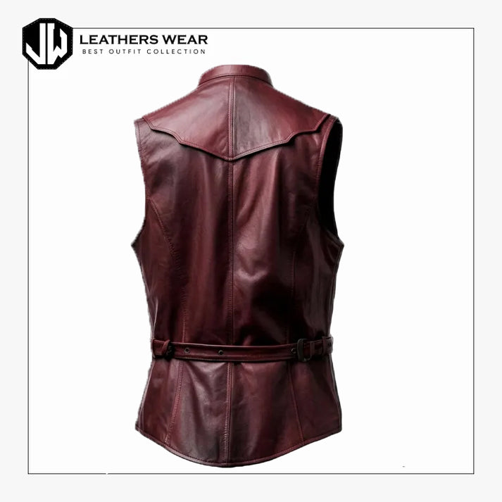 Burgundy Leather Vest Men