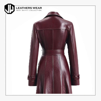 Burgundy Sheepskin Leather Trench Coat