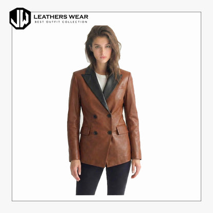 Camel Leather Blazer Womens