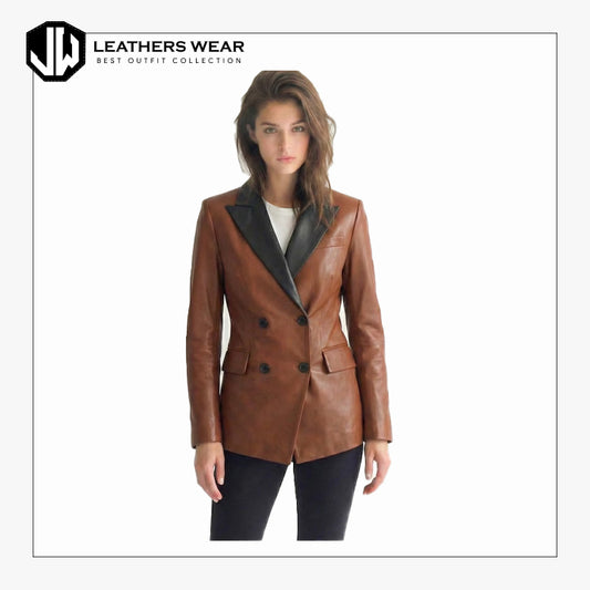 Camel Leather Blazer Womens