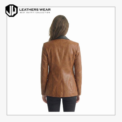 Camel Leather Blazer Womens