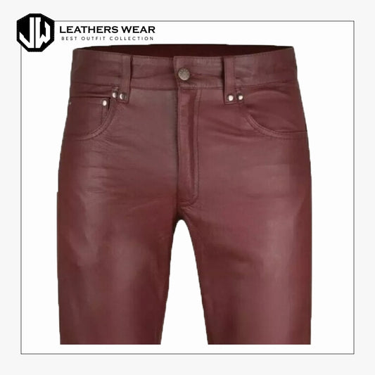 Cow Leather Shorts Burgundy