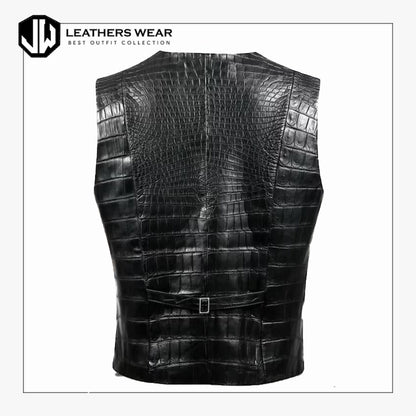 Crocodile Pattern Leather Biker Vest