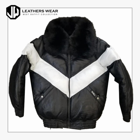 Da Rucci Mens Leather V Bomber Jacket