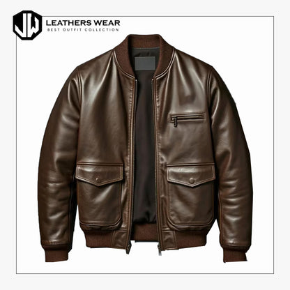 Dark Brown Leather Bomber Jacket Leathers Wear