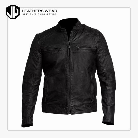 Distressed Black Real Leather Jacket