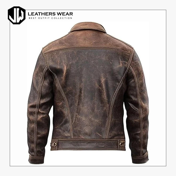 Distressed Brown Leather Jacket Mens