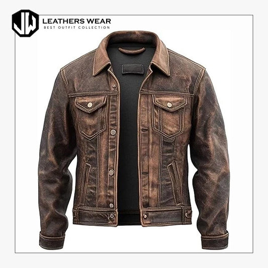 Distressed Brown Leather Jacket Mens