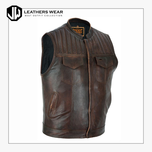 Distressed Brown Leather Motorcycle Vest