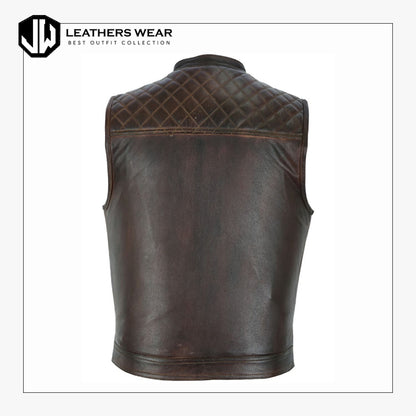 Distressed Brown Leather Motorcycle Vest