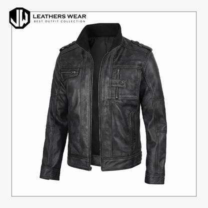 Distressed Cafe Racer Leather Jacket