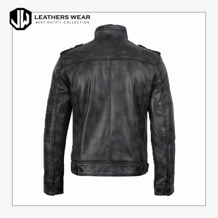 Distressed Cafe Racer Leather Jacket