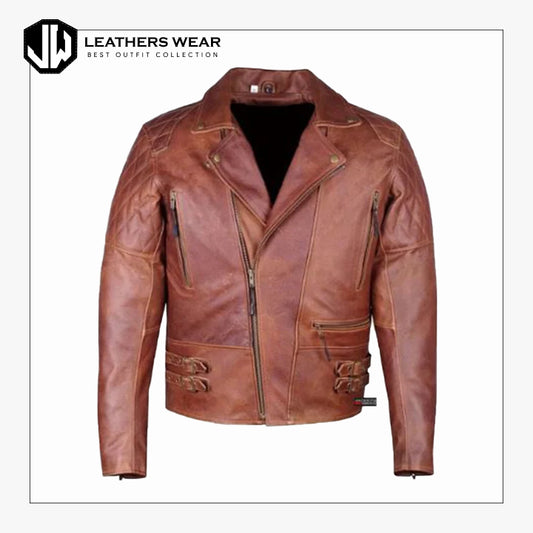 Distressed Heavy Duty Biker Leather Jacket