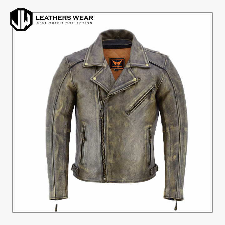 Distressed Leather Biker Jacket