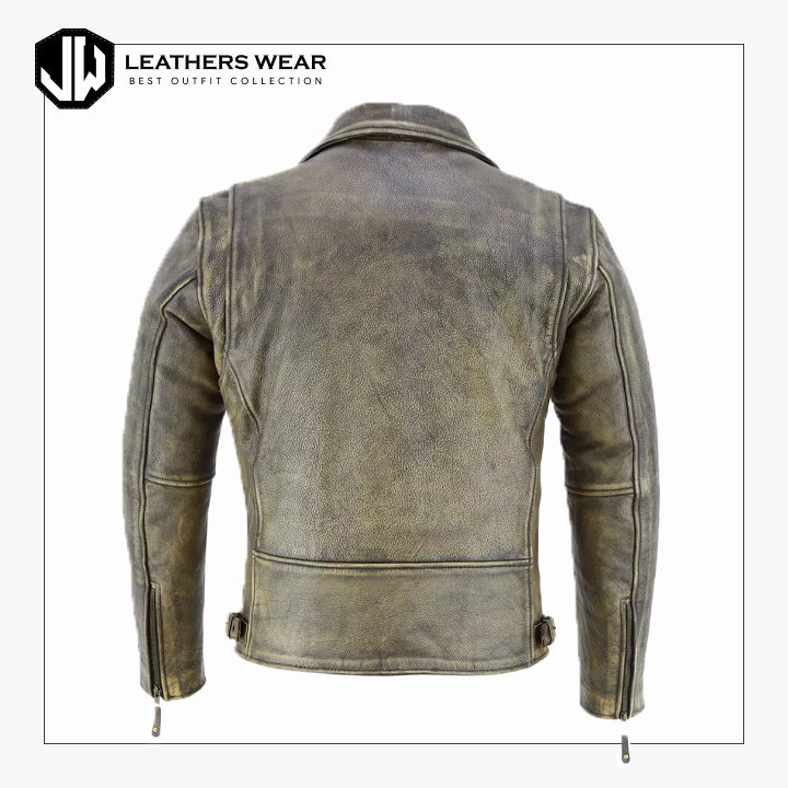 Distressed Leather Biker Jacket