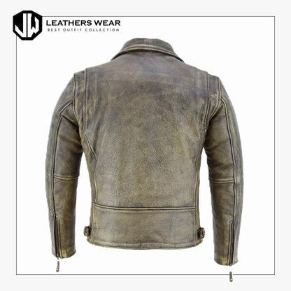 Distressed Leather Biker Jacket