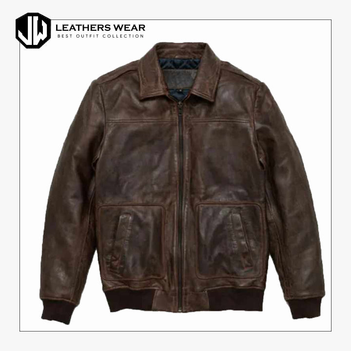 DistressedLeatherBomberJacket