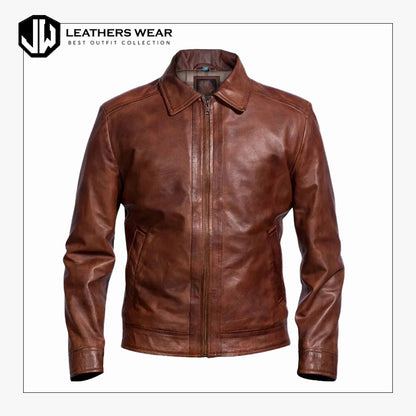 Distressed Leather Jacket Brown