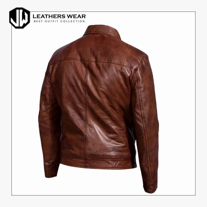 Distressed Leather Jacket Brown