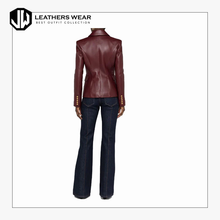 Brown Leather Blazer Womens