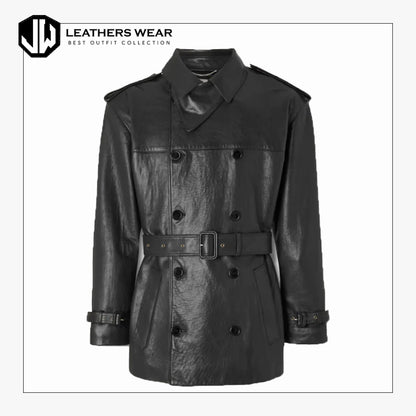 Double Breasted Leather Trench Coat