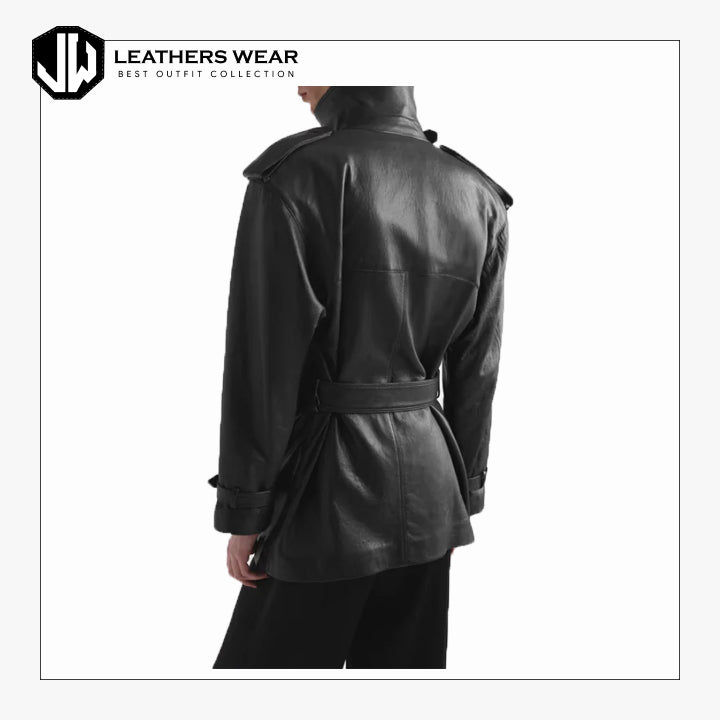 Double Breasted Leather Trench Coat