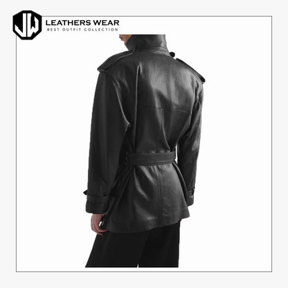 Double Breasted Leather Trench Coat