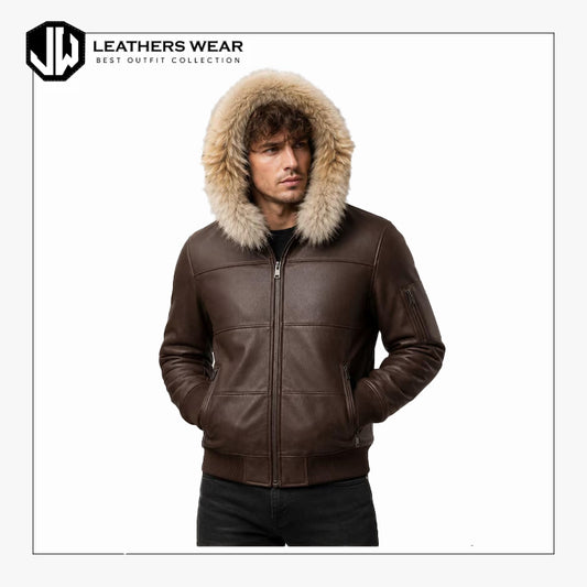 Fur Hood Leather Winter Jacket
