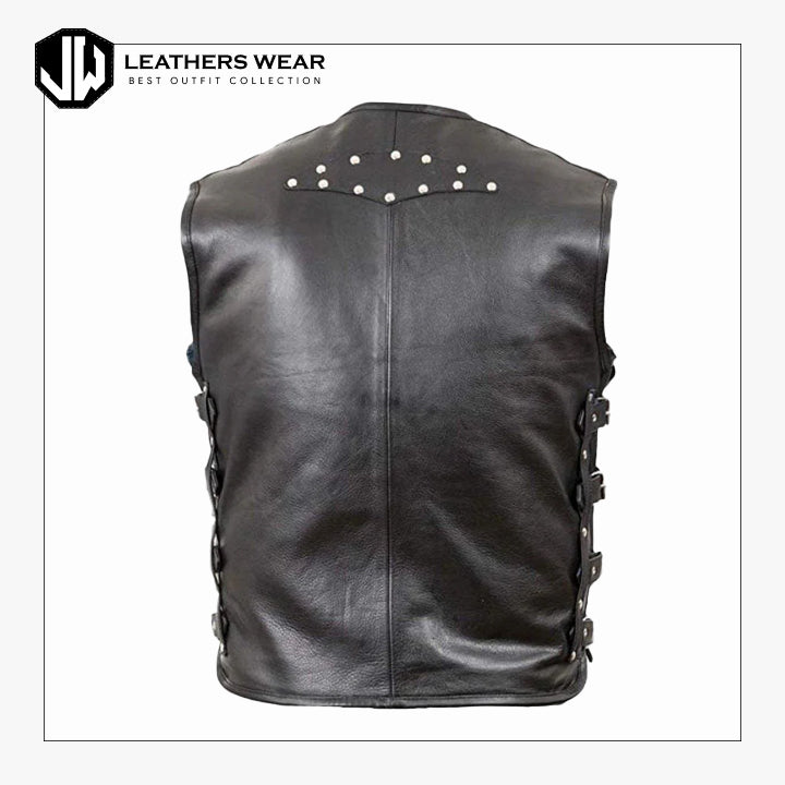 Genuine Leather Biker Vest For Mens