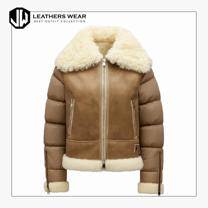 Genuine Leather Shearling Puffer Jacket